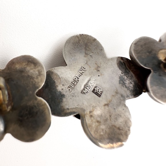 Early Vintage Mexican Sterling Silver Triple Amethyst Brooch Marked MR Mexico - Picture 6 of 12